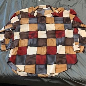 Vintage square pattern Dressbarn Women button down long sleeve top